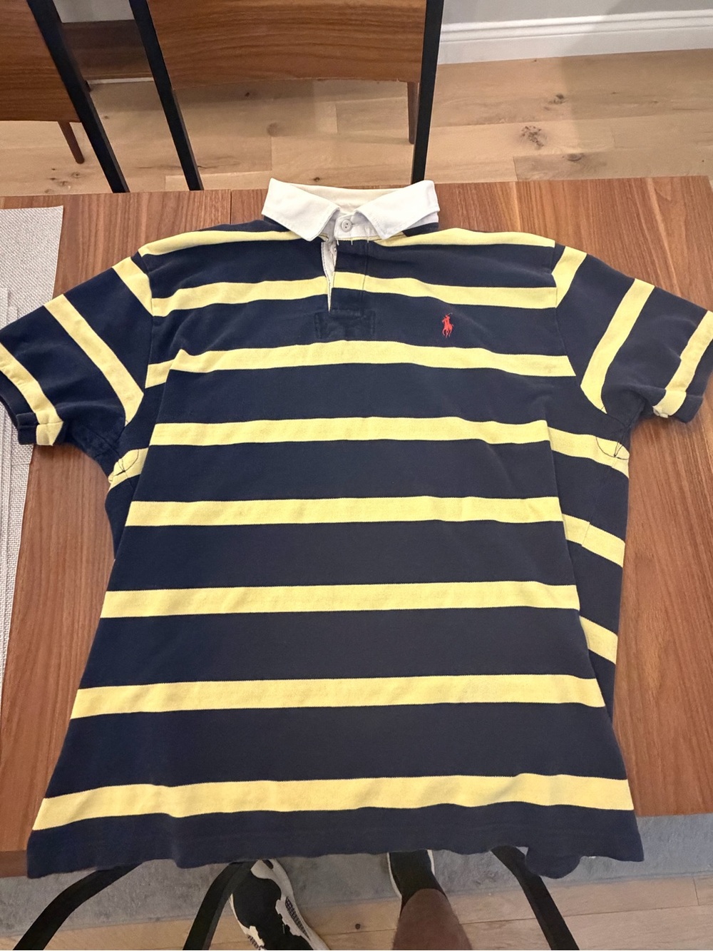 Ralph Lauren Navy & Yellow Striped Rugby Polo with White Collar